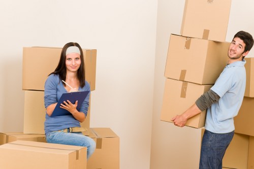 Boxes and packed belongings prepared for student storage in Southborough